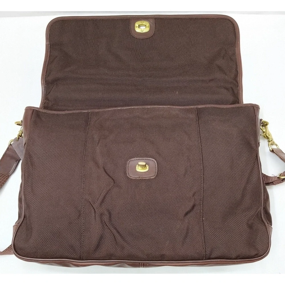 Coach Brown Nylon Leather Turnlock Briefcase Messenger Crossbody Bag - Vintage